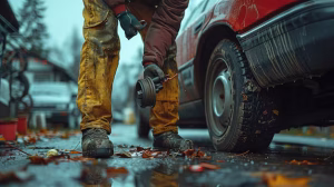 mechanic-working-diligently-lift-car-rainy-day-busy-garage